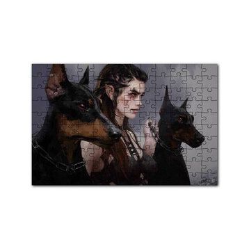 Cakapuzzle Elf Kızı ve İki Doberman Köpeği 120 Parça Ahşap Puzzle