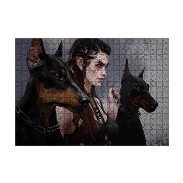 Cakapuzzle Elf Kızı ve İki Doberman Köpeği 120 Parça Ahşap Puzzle