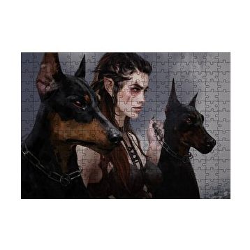 Cakapuzzle Elf Kızı ve İki Doberman Köpeği 120 Parça Ahşap Puzzle