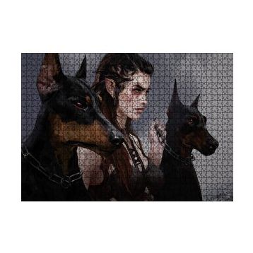 Cakapuzzle Elf Kızı ve İki Doberman Köpeği 120 Parça Ahşap Puzzle