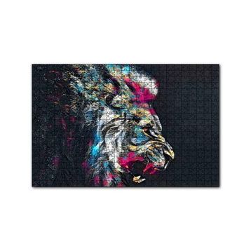 Cakapuzzle Erkek Aslan Renkli Fırça Darbeleri Siyah Zemin 120 Parça Ahşap Puzzle