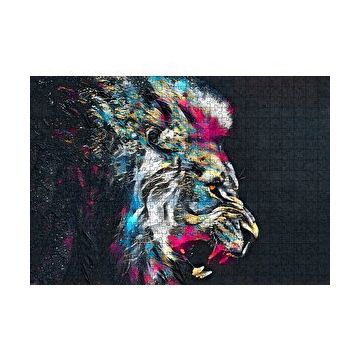 Cakapuzzle Erkek Aslan Renkli Fırça Darbeleri Siyah Zemin 120 Parça Ahşap Puzzle