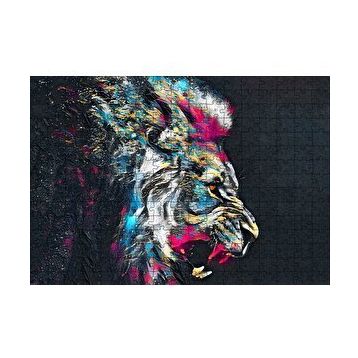 Cakapuzzle Erkek Aslan Renkli Fırça Darbeleri Siyah Zemin 120 Parça Ahşap Puzzle