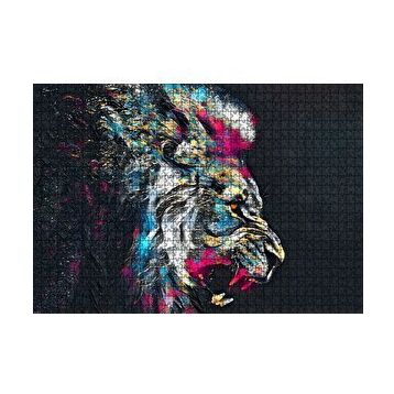 Cakapuzzle Erkek Aslan Renkli Fırça Darbeleri Siyah Zemin 120 Parça Ahşap Puzzle