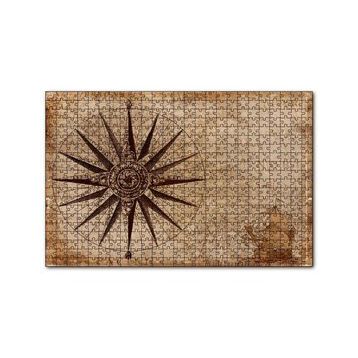 Cakapuzzle Eski Dünya Haritası Üzerinde Pusula 120 Parça Ahşap Puzzle