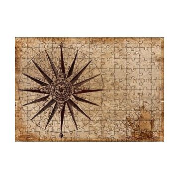 Cakapuzzle Eski Dünya Haritası Üzerinde Pusula 120 Parça Ahşap Puzzle