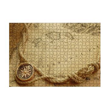 Cakapuzzle Eski Harita Keten Halat ve Pusula 120 Parça Ahşap Puzzle