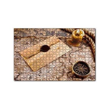 Cakapuzzle Eski Harita Mühürlü Mektup Mum ve Pusula 120 Parça Ahşap Puzzle