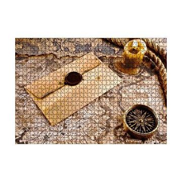 Cakapuzzle Eski Harita Mühürlü Mektup Mum ve Pusula 120 Parça Ahşap Puzzle