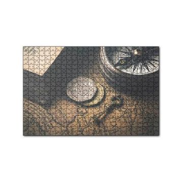 Cakapuzzle Eski Harita Pusula Anahtar ve Demir Paralar 120 Parça Ahşap Puzzle