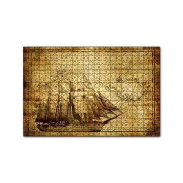 Cakapuzzle Eski Harita Üzerinde Yelkenli Gemi 120 Parça Ahşap Puzzle
