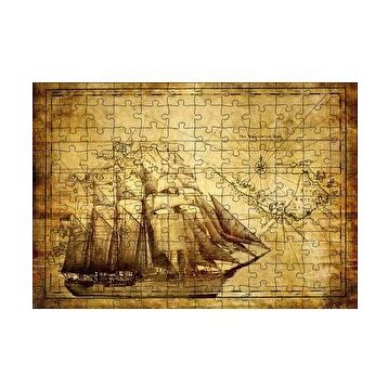 Cakapuzzle Eski Harita Üzerinde Yelkenli Gemi 120 Parça Ahşap Puzzle