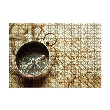 Cakapuzzle Eski Harita ve Üzerinde Pusula 120 Parça Ahşap Puzzle