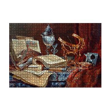 Cakapuzzle Eski Kitaplar Kum Saati Dürbün ve Usturlab 120 Parça Ahşap Puzzle