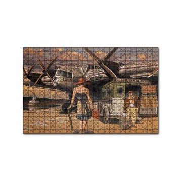 Cakapuzzle Eski Uçak Deniz Feneri ve Genç Kadın Yolcu 120 Parça Ahşap Puzzle