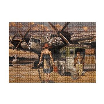 Cakapuzzle Eski Uçak Deniz Feneri ve Genç Kadın Yolcu 120 Parça Ahşap Puzzle