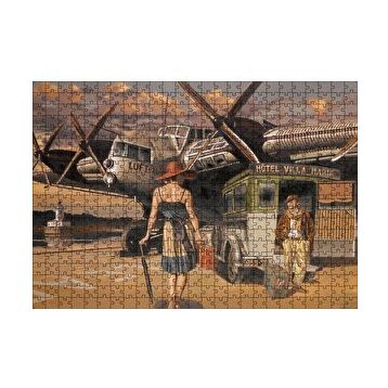 Cakapuzzle Eski Uçak Deniz Feneri ve Genç Kadın Yolcu 120 Parça Ahşap Puzzle