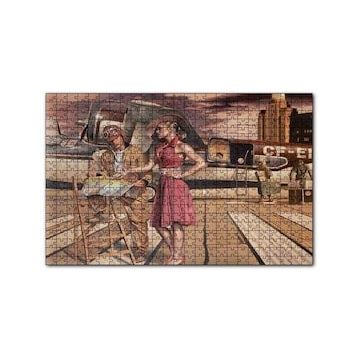 Cakapuzzle Eski Uçak Pilot ve Kırmızı Elbiseli Kadın 120 Parça Ahşap Puzzle