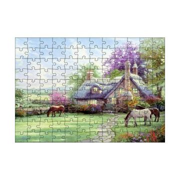 Cakapuzzle Evi ve Atlar Doğa 120 Parça Ahşap Puzzle