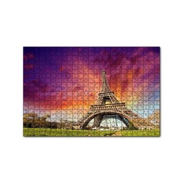 Cakapuzzle Eyfel Kulesi Gün Batımı Turuncu Kırmızı 120 Parça Ahşap Puzzle