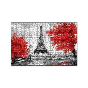Cakapuzzle Eyfel Kulesi ve Kırmızı Yapraklı Ağaçlar 120 Parça Ahşap Puzzle