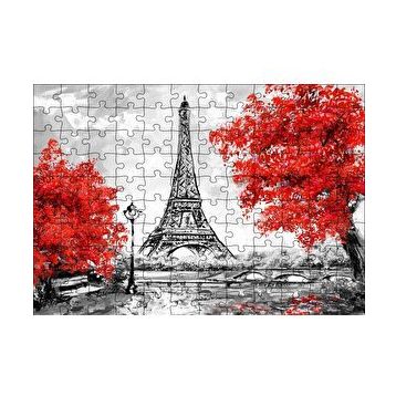 Cakapuzzle Eyfel Kulesi ve Kırmızı Yapraklı Ağaçlar 120 Parça Ahşap Puzzle