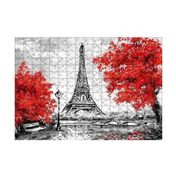 Cakapuzzle Eyfel Kulesi ve Kırmızı Yapraklı Ağaçlar 120 Parça Ahşap Puzzle