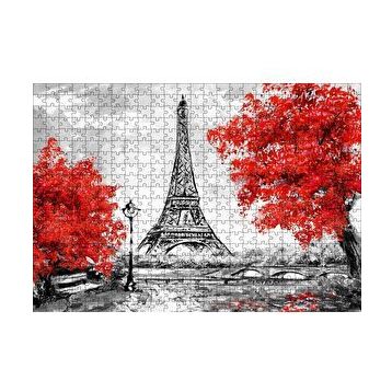 Cakapuzzle Eyfel Kulesi ve Kırmızı Yapraklı Ağaçlar 120 Parça Ahşap Puzzle
