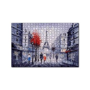 Cakapuzzle Eyfel Kulesi ve Paris Sokaklarında İnsanlar 120 Parça Ahşap Puzzle