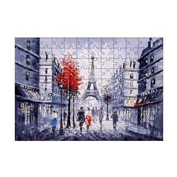 Cakapuzzle Eyfel Kulesi ve Paris Sokaklarında İnsanlar 120 Parça Ahşap Puzzle