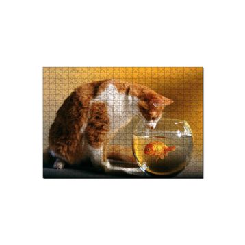 Cakapuzzle Fanustaki Balık ve İzleyen Kedi 120 Parça Ahşap Puzzle
