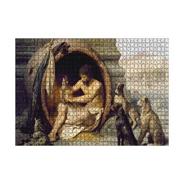 Cakapuzzle Fıçının İçindeki Diogenes ve Köpekler 120 Parça Ahşap Puzzle