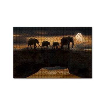 Cakapuzzle Fil Ailesi Dolunay ve Bulutlar 120 Parça Ahşap Puzzle