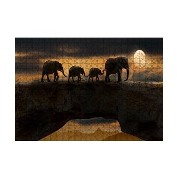 Cakapuzzle Fil Ailesi Dolunay ve Bulutlar 120 Parça Ahşap Puzzle