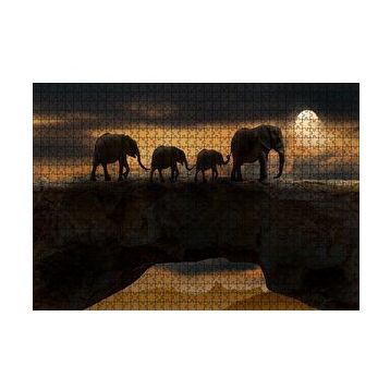 Cakapuzzle Fil Ailesi Dolunay ve Bulutlar 120 Parça Ahşap Puzzle