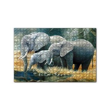 Cakapuzzle Fil Ailesi Su Kenarında Dijital Çizim 120 Parça Ahşap Puzzle