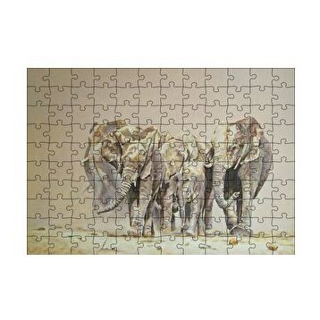 Cakapuzzle Fil Sürüsü ve Tozlu Topraklar 120 Parça Ahşap Puzzle