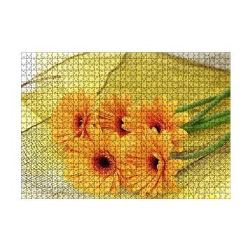 Cakapuzzle File Üzerinde Turuncu Papatya Demeti Görseli 120 Parça Ahşap Puzzle