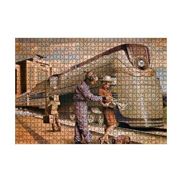 Cakapuzzle Fütüristik Tren ve Eski Kıyafetli Yolcular 120 Parça Ahşap Puzzle
