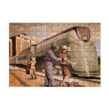 Cakapuzzle Fütüristik Tren ve Eski Kıyafetli Yolcular 120 Parça Ahşap Puzzle