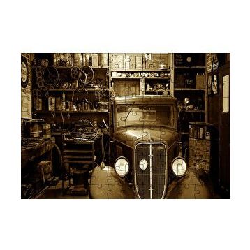 Cakapuzzle Garajdaki Antika Araba Sepya Resim 120 Parça Ahşap Puzzle