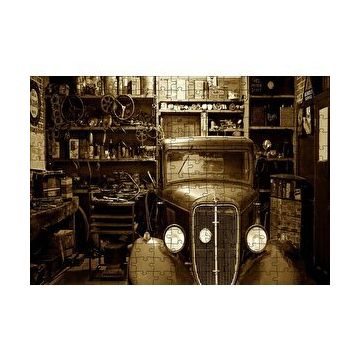 Cakapuzzle Garajdaki Antika Araba Sepya Resim 120 Parça Ahşap Puzzle