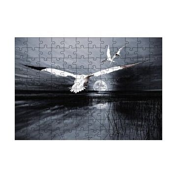 Cakapuzzle Gece Ay Göl Balıkçı Kuşları 120 Parça Ahşap Puzzle