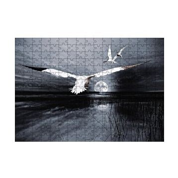 Cakapuzzle Gece Ay Göl Balıkçı Kuşları 120 Parça Ahşap Puzzle
