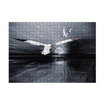 Cakapuzzle Gece Ay Göl Balıkçı Kuşları 120 Parça Ahşap Puzzle