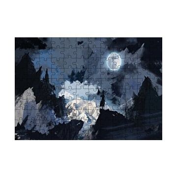 Cakapuzzle Gece Dolunay ve Savaşçı Silüeti 120 Parça Ahşap Puzzle