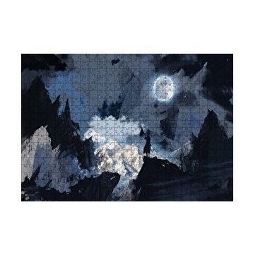 Cakapuzzle Gece Dolunay ve Savaşçı Silüeti 120 Parça Ahşap Puzzle