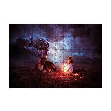 Cakapuzzle Gece Geyik ve Sevimli Kız 120 Parça Ahşap Puzzle