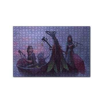 Cakapuzzle Gece Sisler Arasındaki Kayık ve Çalgıcı Kızlar 120 Parça Ahşap Puzzle
