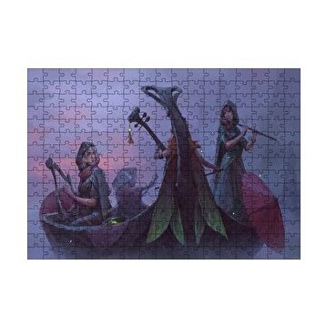 Cakapuzzle Gece Sisler Arasındaki Kayık ve Çalgıcı Kızlar 120 Parça Ahşap Puzzle
